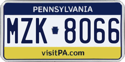 PA license plate MZK8066