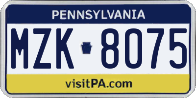 PA license plate MZK8075
