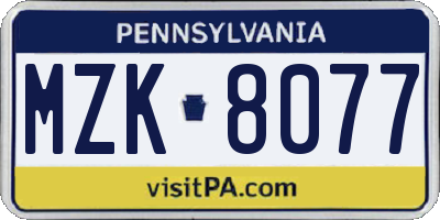 PA license plate MZK8077