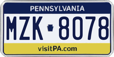 PA license plate MZK8078