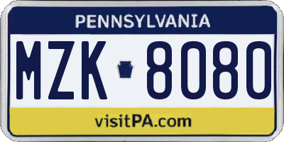 PA license plate MZK8080