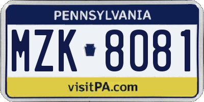 PA license plate MZK8081