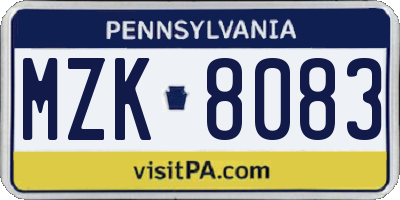 PA license plate MZK8083