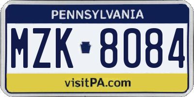 PA license plate MZK8084