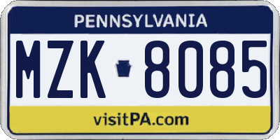 PA license plate MZK8085