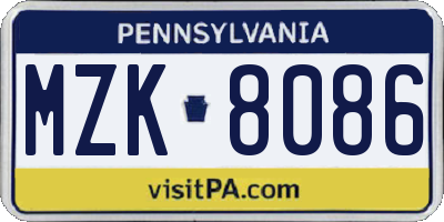 PA license plate MZK8086