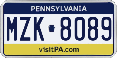 PA license plate MZK8089