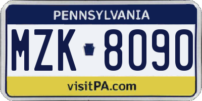 PA license plate MZK8090
