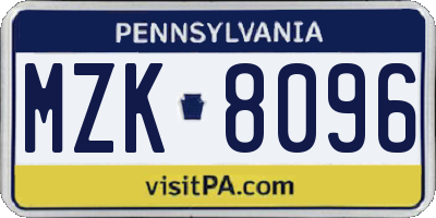 PA license plate MZK8096