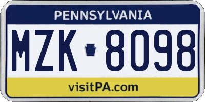 PA license plate MZK8098