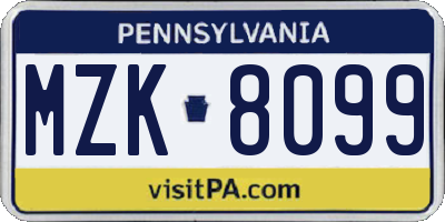 PA license plate MZK8099