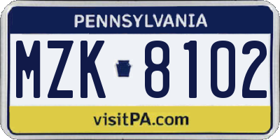 PA license plate MZK8102