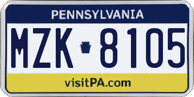 PA license plate MZK8105