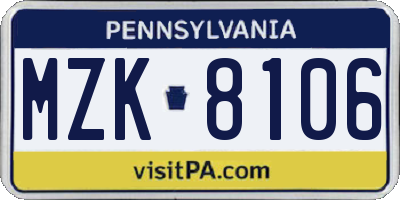 PA license plate MZK8106