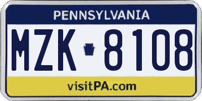 PA license plate MZK8108