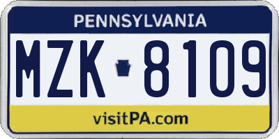 PA license plate MZK8109