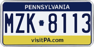 PA license plate MZK8113