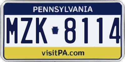 PA license plate MZK8114