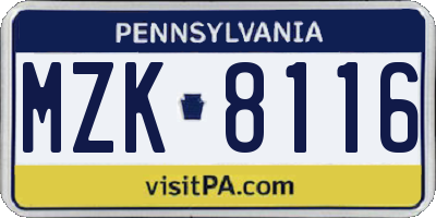 PA license plate MZK8116