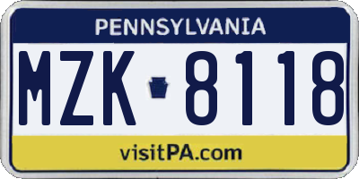 PA license plate MZK8118