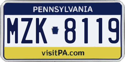 PA license plate MZK8119