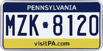 PA license plate MZK8120