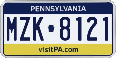 PA license plate MZK8121