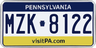 PA license plate MZK8122