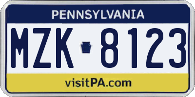PA license plate MZK8123
