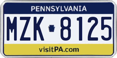 PA license plate MZK8125