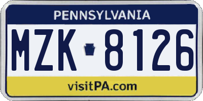 PA license plate MZK8126