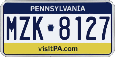 PA license plate MZK8127