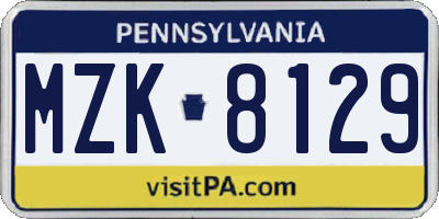PA license plate MZK8129