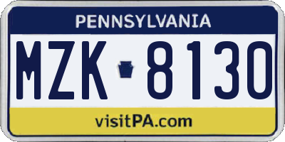 PA license plate MZK8130