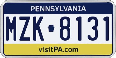 PA license plate MZK8131