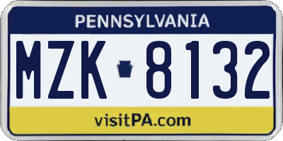 PA license plate MZK8132