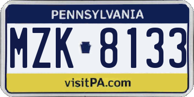 PA license plate MZK8133