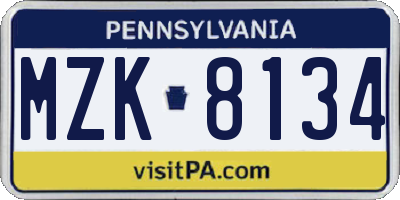 PA license plate MZK8134