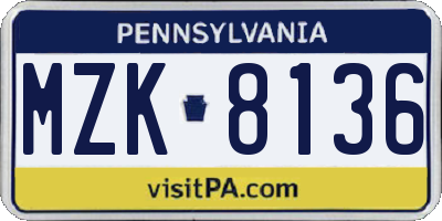 PA license plate MZK8136