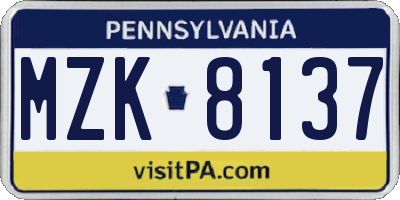 PA license plate MZK8137