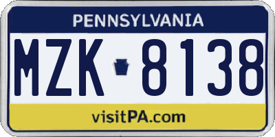PA license plate MZK8138