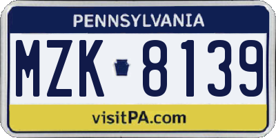 PA license plate MZK8139