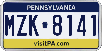 PA license plate MZK8141