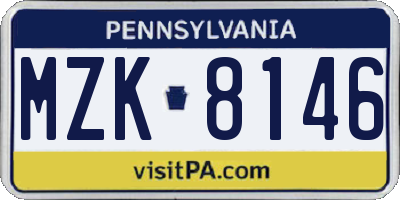 PA license plate MZK8146