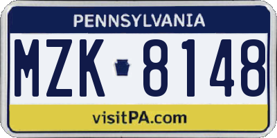PA license plate MZK8148