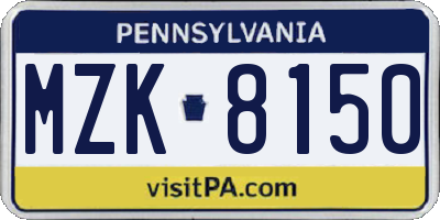 PA license plate MZK8150