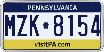 PA license plate MZK8154