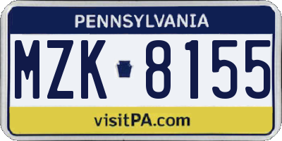 PA license plate MZK8155