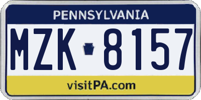 PA license plate MZK8157