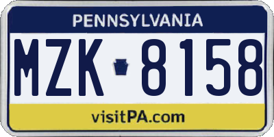PA license plate MZK8158